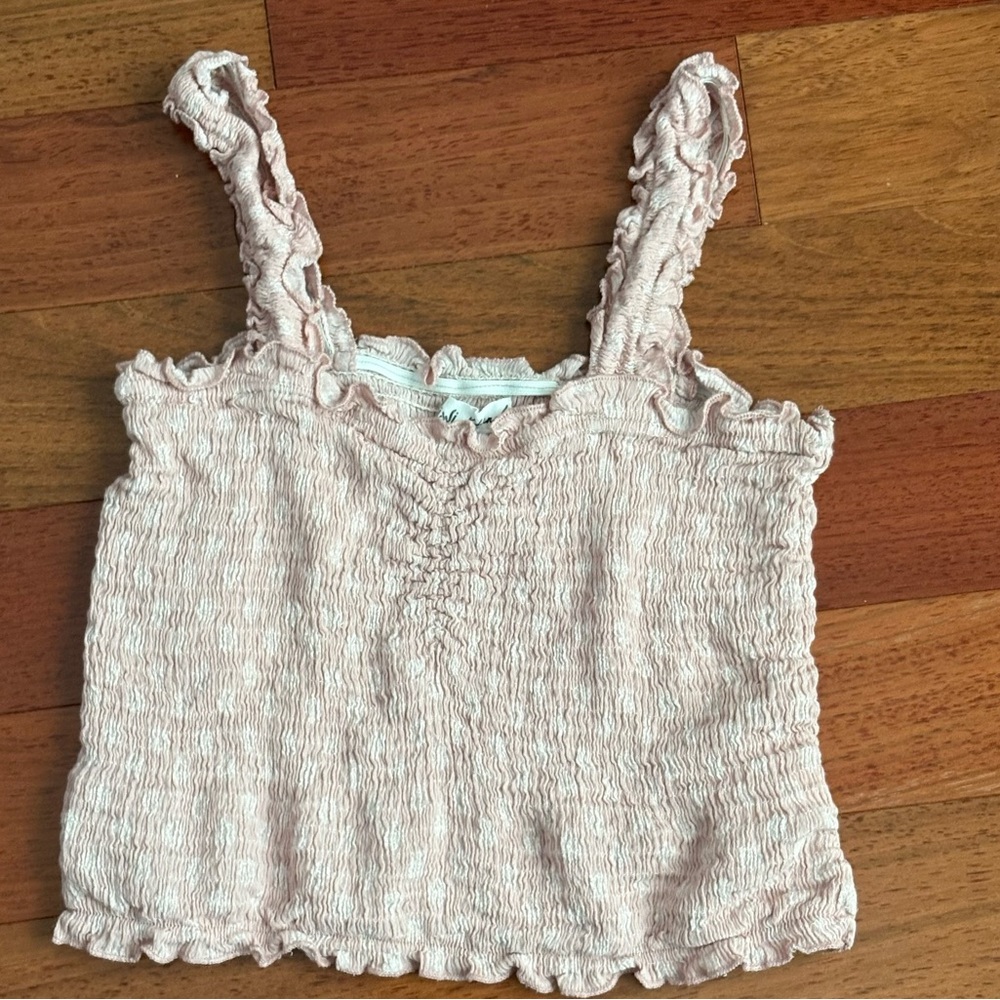 Kiwi & Punch Pink White Smocked Cropped Tank Top Floral Cottage Boho Festival